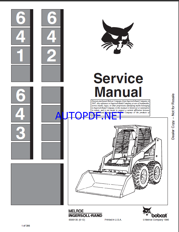 Bobcat 642 Loader Service Manual (6566135) (SN 501411001-501499999)