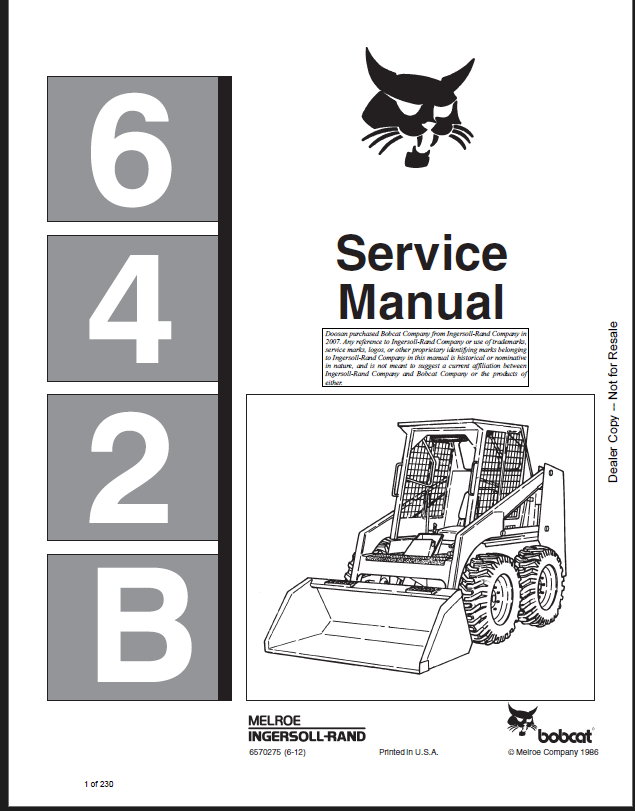 Bobcat 642 Loader Service Manual (6570275) (SN 504025001-504099999)