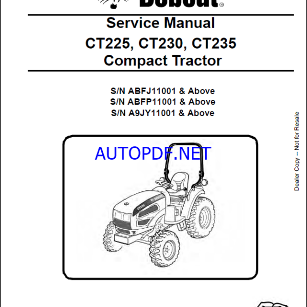 Bobcat CT230 Compact Tractor Service Manual (6987029) (SN ABFP11001-ABFP99999)
