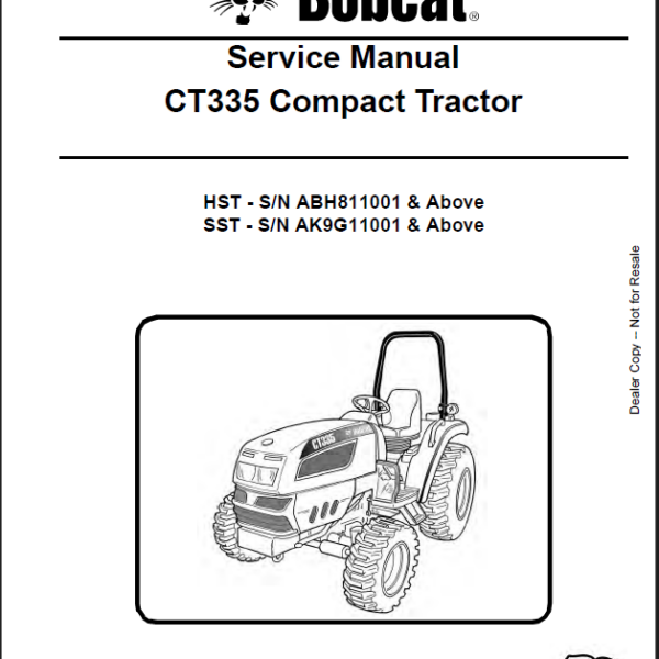 Bobcat CT335 Compact Tractor Service Manual (6987078) (SN ABH811001-ABH899999)