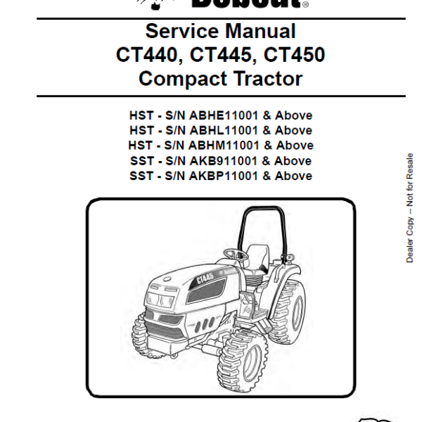 Bobcat CT440 Compact Tractor Service Manual (6987079) (SN ABHE11001-ABHE99999)