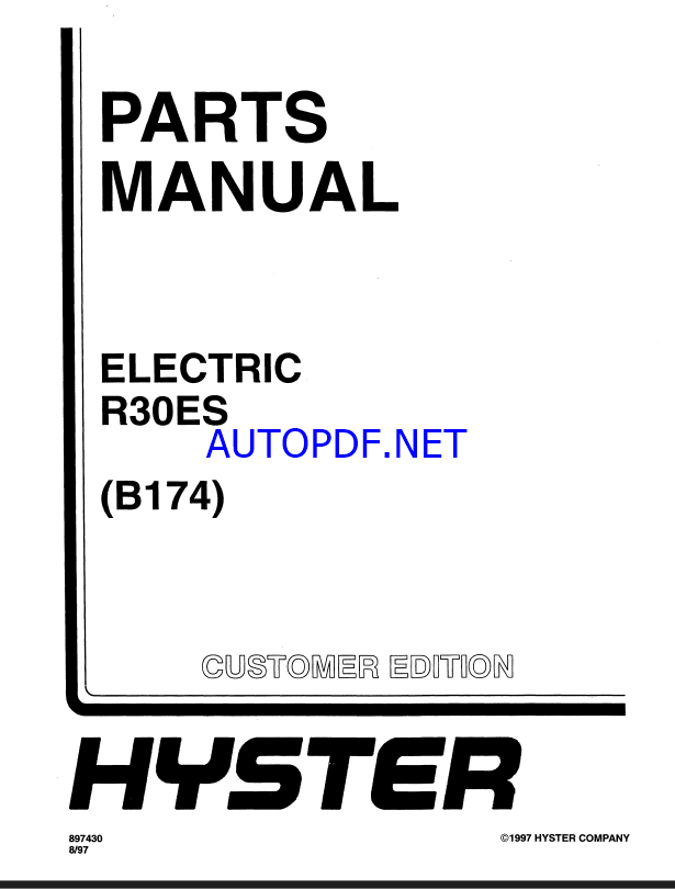 Hyster R30ES (B174) Forklift Parts Manual