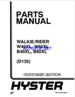 Hyster W40XL, W60XL, B40XL, B60XL (D135) Walkie-Rider Forklift Parts Manual