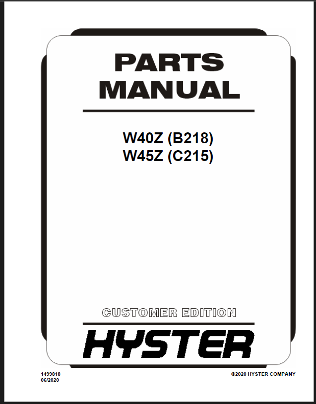 Hyster W40Z (B218) W45Z (C215) Forklift Parts Manual