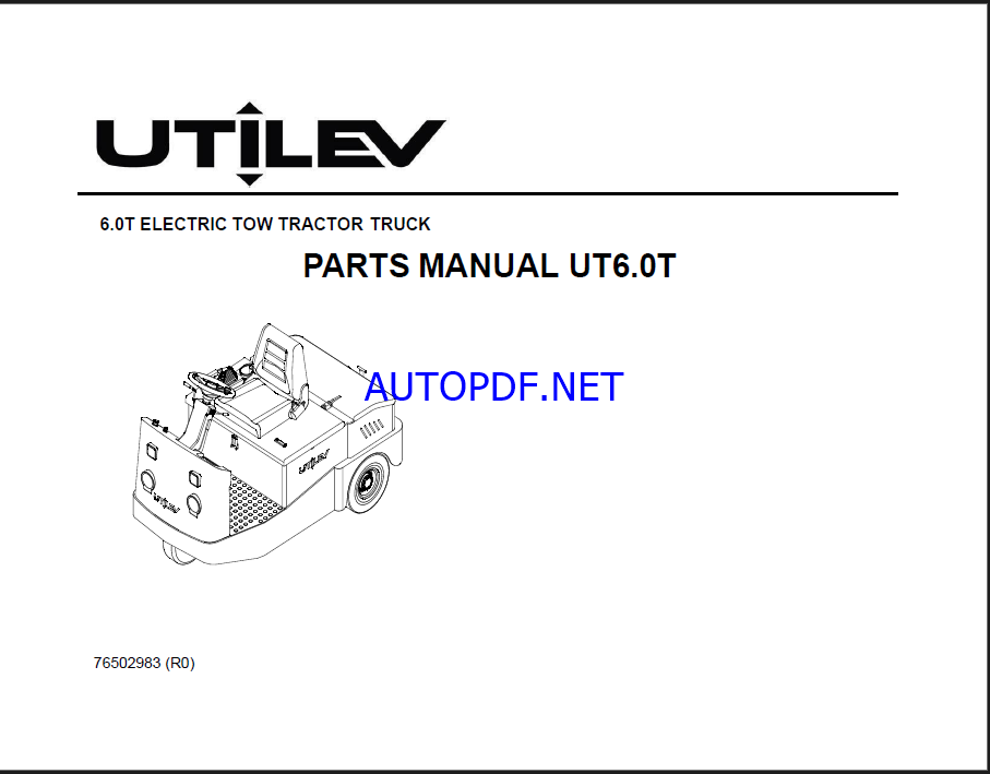 Utilev UT6.0T Electric Tow Tractor Truck Parts Manual