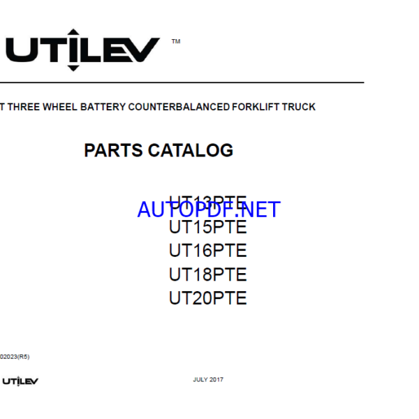 Utilev UT13PTE, UT15PTE, UT16PTE, UT18PTE, UT20PTE Forklift Parts Manual
