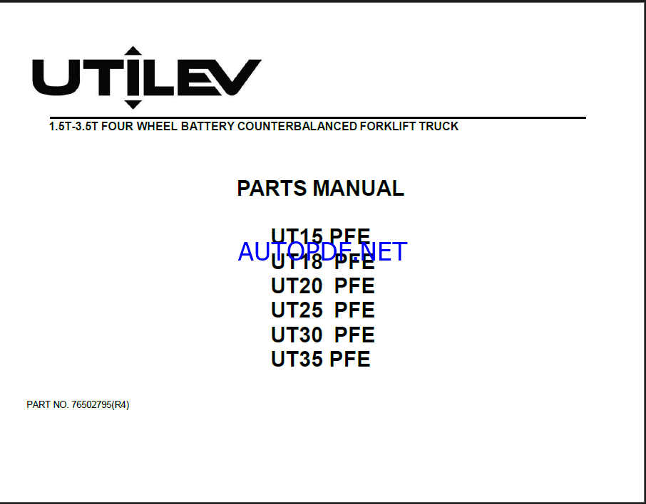 Utilev UT15 PFE, UT18 PFE, UT20 PFE, UT25 PFE, UT30 PFE, UT35 PFE Forklift Parts Manual