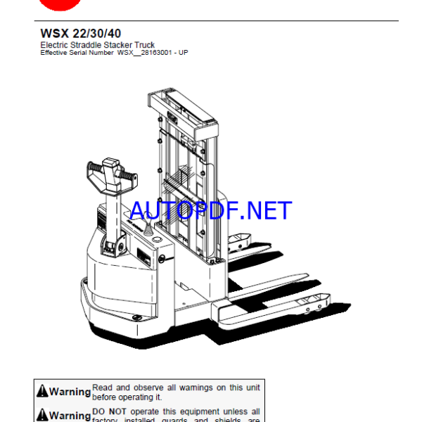 BT WSX22, WSX30, WSX40 Pedestrian Stacker Quality Parts Manual