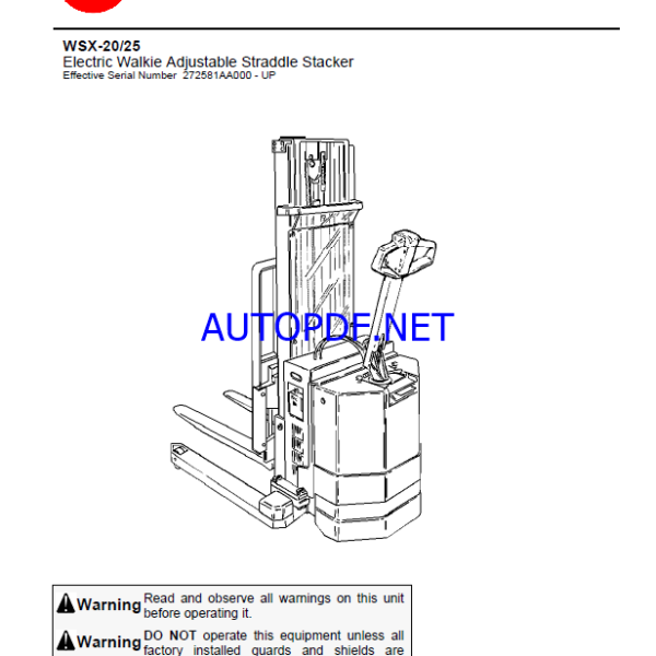 BT WSX20, WSX25 Pedestrian Stacker Quality Parts Manual