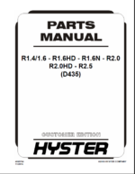 Hyster R1.4-1.6 - R1.6HD - R1.6N - R2.0 R2.0HD - R2.5 (D435) Parts Manual