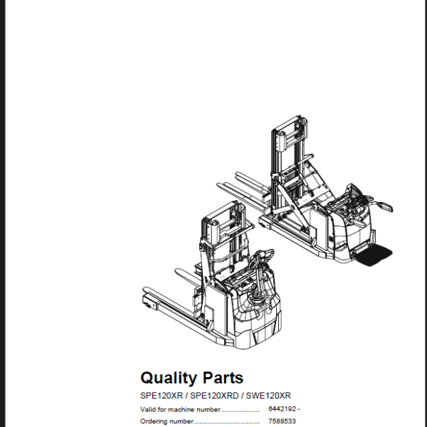 BT SPE120XR, SPE120XRD, SWE120XR Electric Stacker Quality Parts Manual