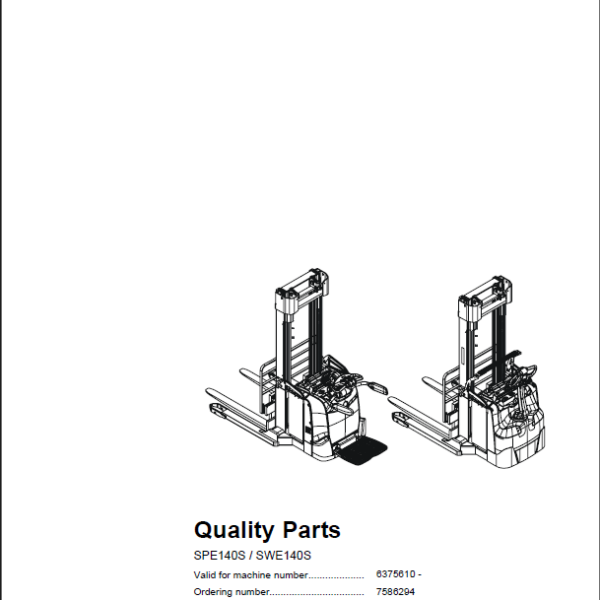 BT SPE140S, SWE140S Pedestrian Stacker Quality Parts Manual