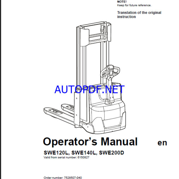 BT SWE120L, SWE140L, SWE200D Pedestrian Stacker Operators Manual