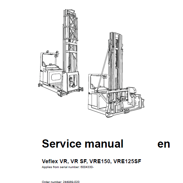 BT Veflex VR, VR SF, VRE150, VRE125SF Very Narrow Aisle Truck Master Service Manual