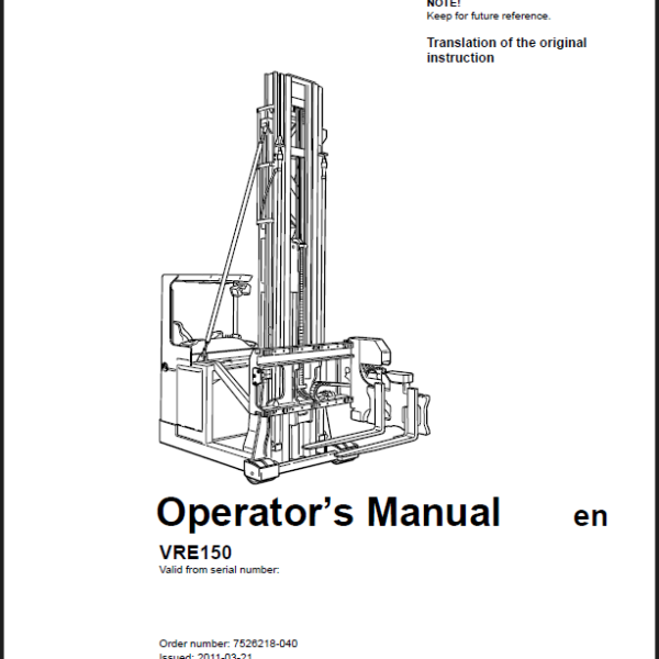 BT VRE150 Very Narrow Aisle Truck Operators Manual