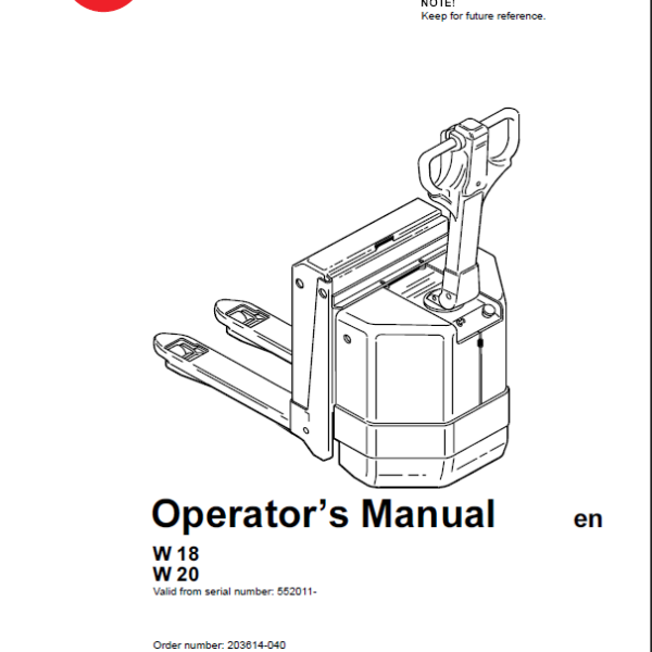 BT W18, W20 Electric Pallet Truck Operators Manual