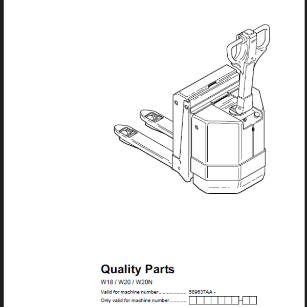 BT W18, W20, W20N Electric Pallet Truck Quality Parts Manual
