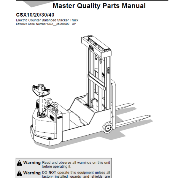 BT CSX10, CSX20, CSX30, CSX40 Electric Stacker Quality Parts Manual