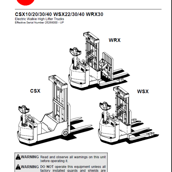 BT CSX, WSX, WRX Electric Stacker Master Service Manual
