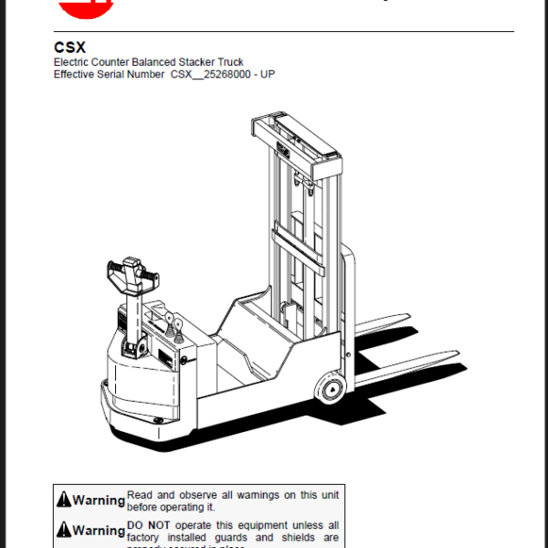 BT CSX Pedestrian Stacker Quality Parts Manual