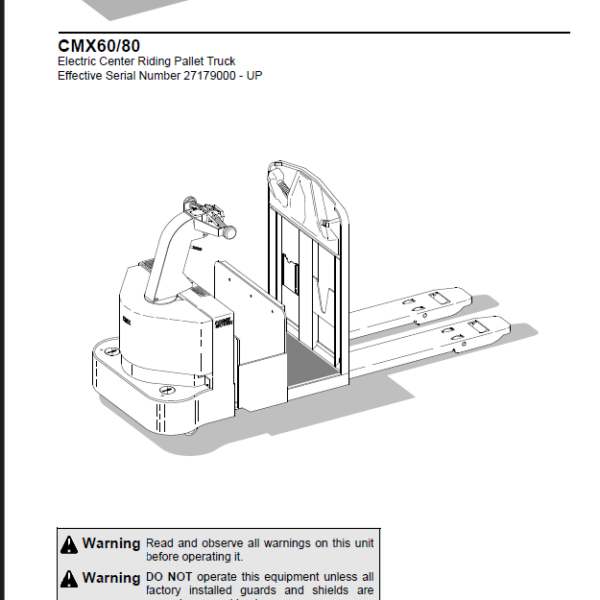 BT CMX60, CMX80 Electric Pallet Truck Master Service Manual