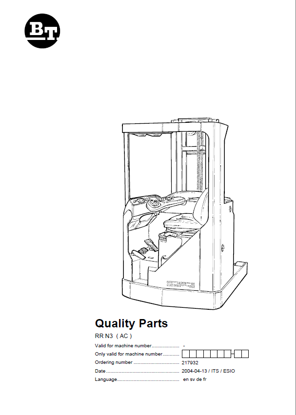BT RR N3-AC Reach Truck Quality Parts Manual