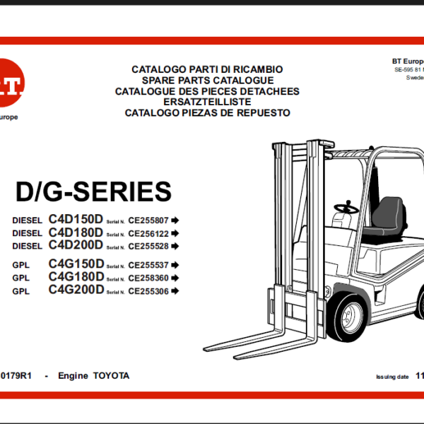 BT C4D150D, C4D180D, C4D200D Diesel Forklift Quality Parts Manual