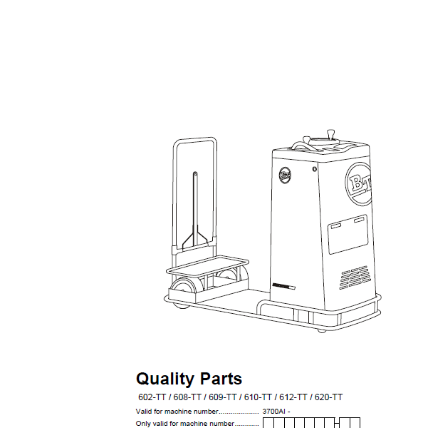 BT 602-TT, 608-TT, 609-TT, 610-TT, 612-TT, 620-TT Tow Tractor Quality Parts Manual