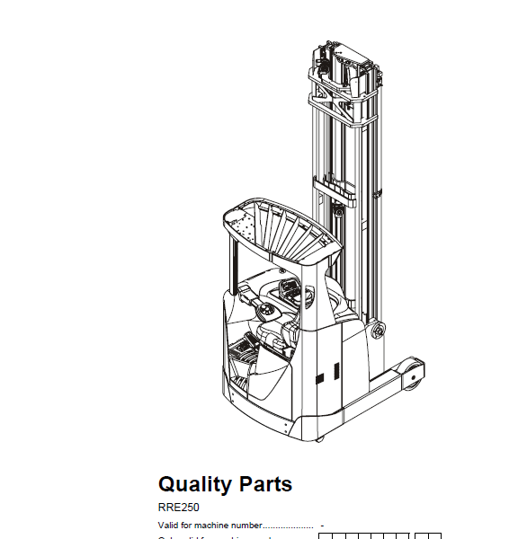BT RRE250 Reach Truck Quality Parts Manual