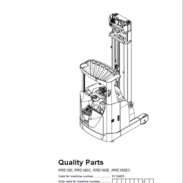 BT RRE180, RRE180C, RRE180E, RRE180EC Reach Truck Quality Parts Manual