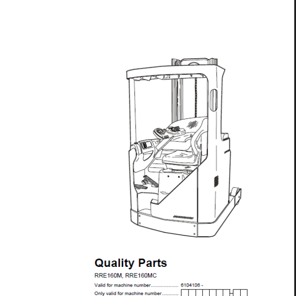 BT RRE160M, RRE160MC Reach Truck Quality Parts Manual