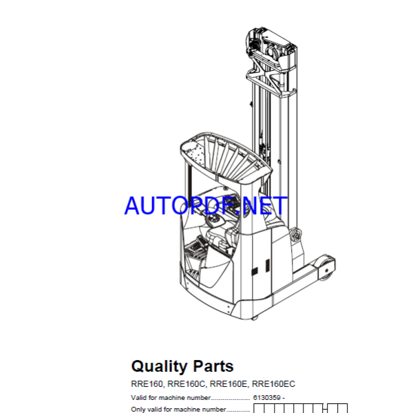 BT RRE160, RRE160C, RRE160E, RRE160EC Reach Truck Quality Parts Manual
