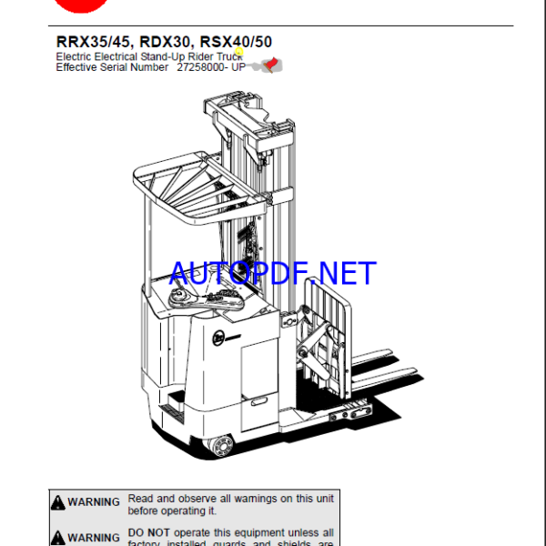 BT RRX35, RRX45, RDX30, RSX40, RSX50 Stand-Up Rider Forklift Master Service Manual