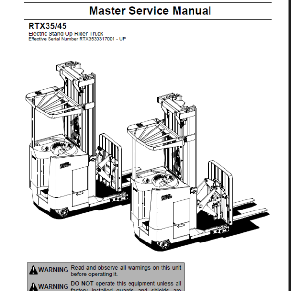 BT RTX35, RTX45 Stand-Up Rider Forklift Master Service Manual