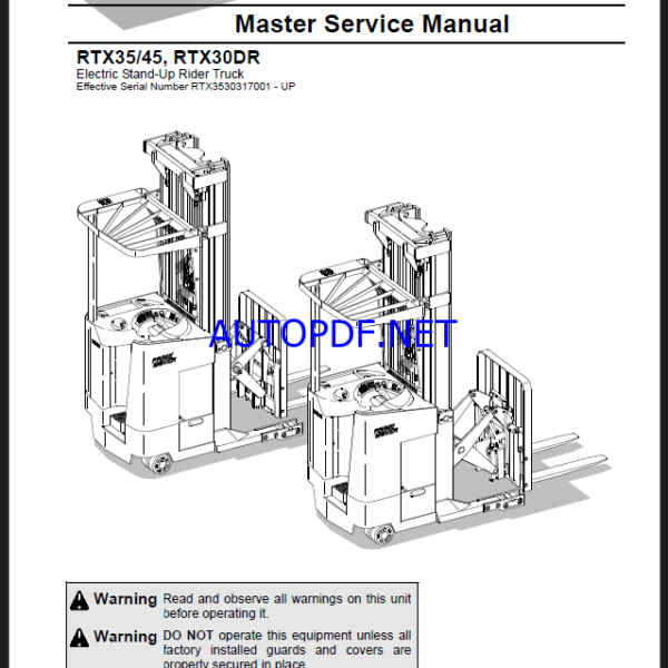 BT RTX35, RTX45, RTX30DR Stand-Up Rider Forklift Master Service Manual