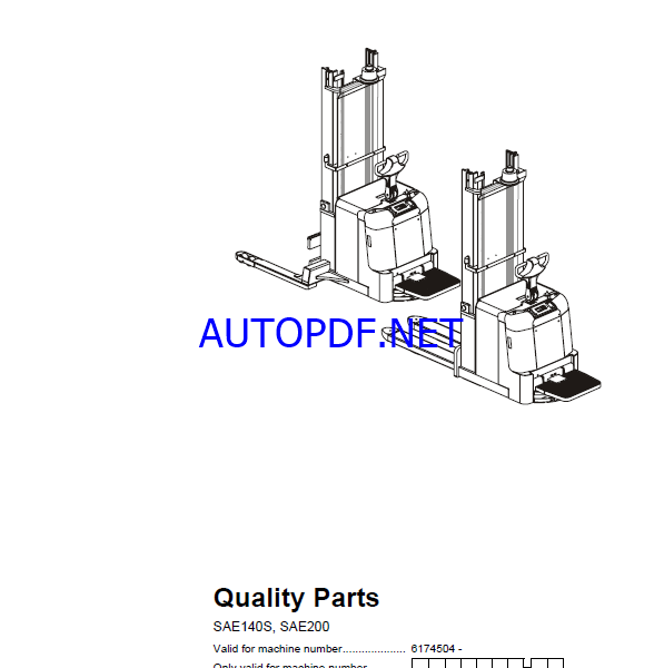BT SAE140S, SAE200 Electric Pallet Truck Quality Parts Manual