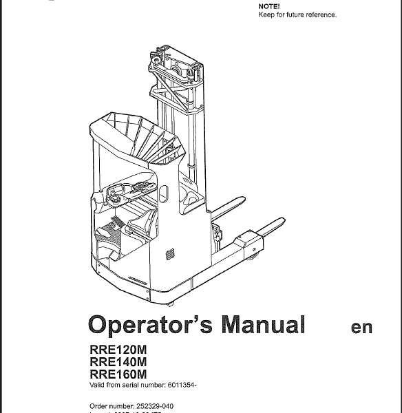 BT RRE120M, RRE140M, RRE160M Reach Truck Operators Manual