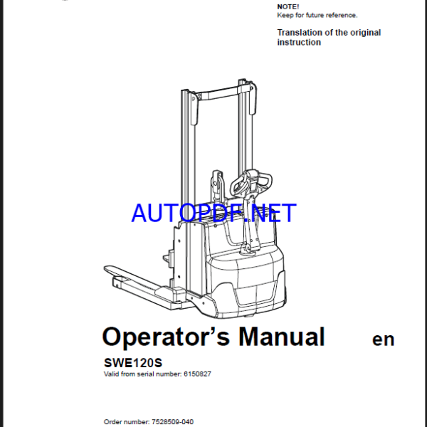 BT SWE120S Pedestrian Stacker Operators Manual
