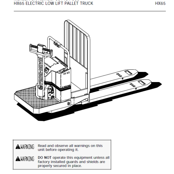 BT HX65 Electric Low Lift Pallet Truck Quality Parts Manual