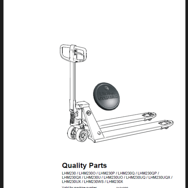 BT LHM230, LHM230O, LHM230P, LHM230Q, LHM230QP, LHM230QX, LHM230U, LHM230UO, LHM230UQ, LHM230UQX, LHM230UX, LHM230WS, LHM230X Truck Quality Parts Manual (3121000-)