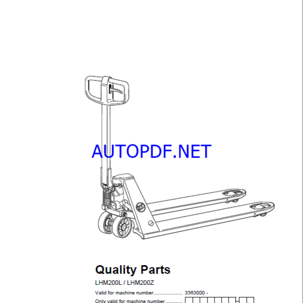 BT LHM200L, LHM200Z Hand Pallet Truck Quality Parts Manual