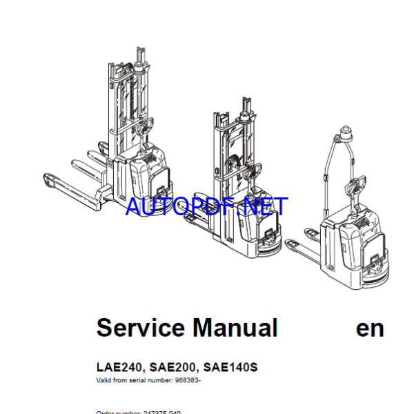 BT LAE240, SAE200, SAE140S Electric Pallet Truck Master Service Manual
