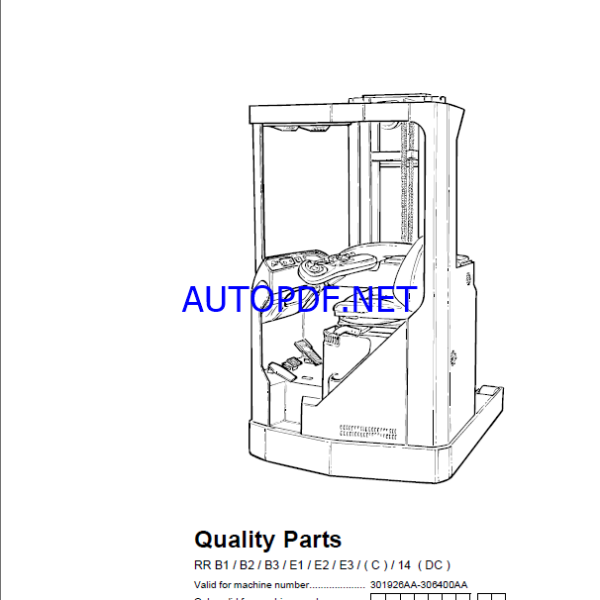 BT RR B1, B2, B3, E1, E2, E3C, 14DC Reach Truck Quality Parts Manual