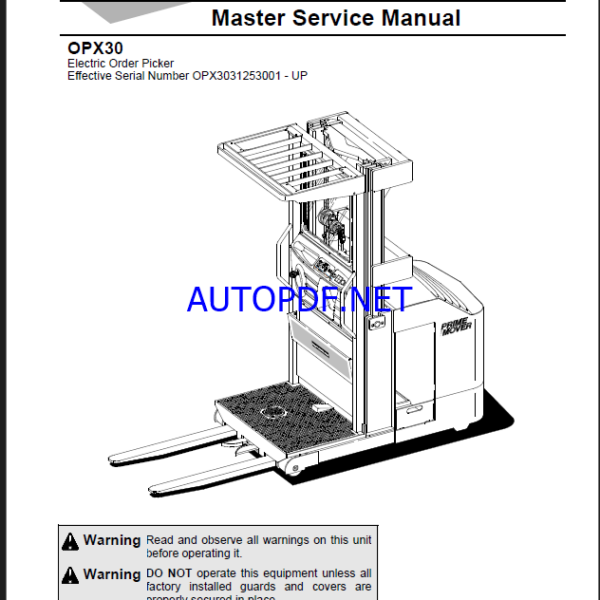 BT OPX30 Electric Order Picker Master Service Manual (311347-000 and 311348-000)