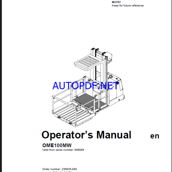 BT OME100MW Order Picker Operators Manual