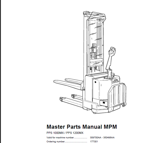 BT PPS 1000MX, PPS 1200MX Pedestrian Stacker Quality Parts Manual