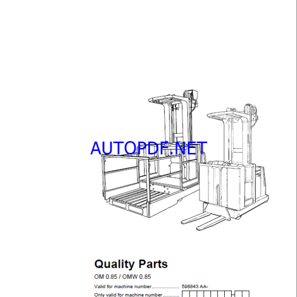 BT OM0.85, OMW0.85 Order Picker Quality Parts Manual