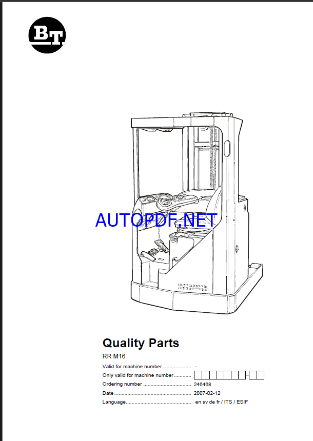 BT RR M16 Reach Truck Quality Parts Manual