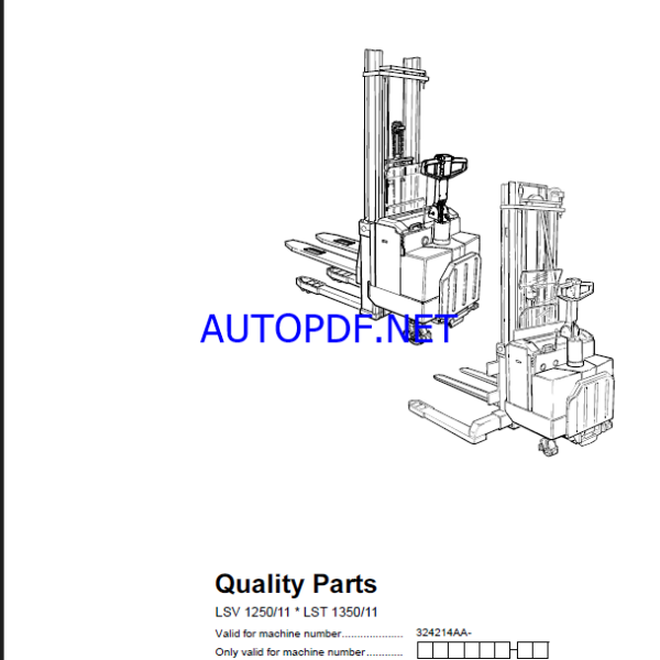 BT LSV 1250-11, LST 1350-11 Pedestrian Stacker Quality Parts Manual