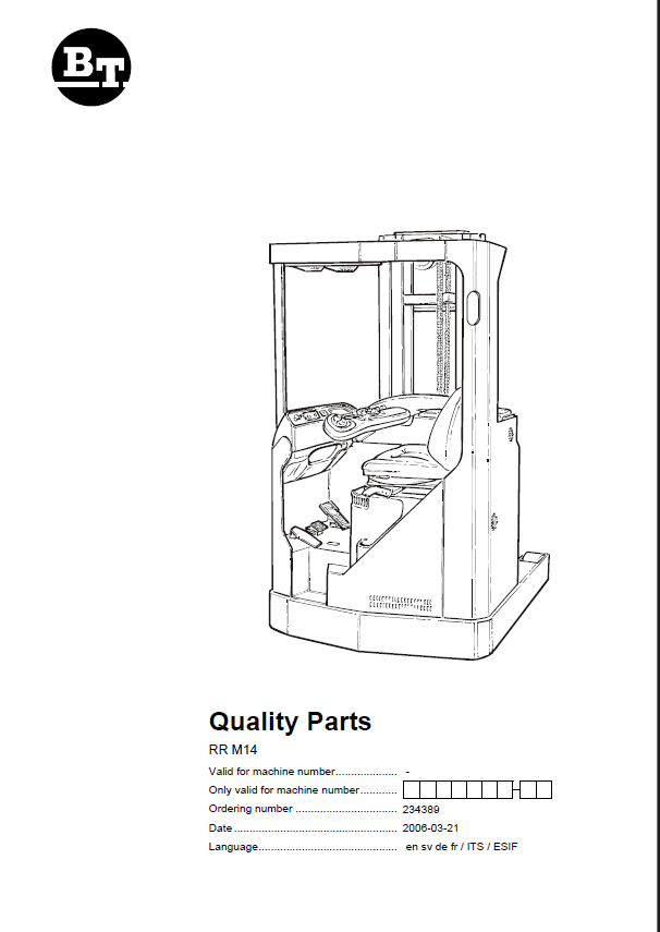 BT RR M14 Reach Truck Quality Parts Manual